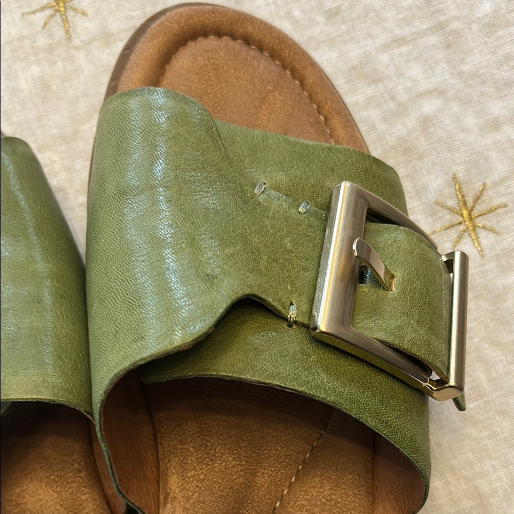 Green Suede Slide Sandals with Buckle - Picture 3 of 5